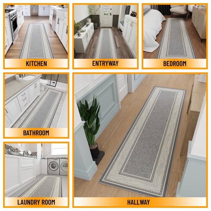 Ottomanson Hallway Runner Rug 2'7" x 9'10" Non Slip Border Area Rugs Easy to Clean Laundry Rug Runner Durable & Pet Friendly Floor Carpet Runners for Hallways Entryway Living Room Kitchen, Light Gray - Image 3